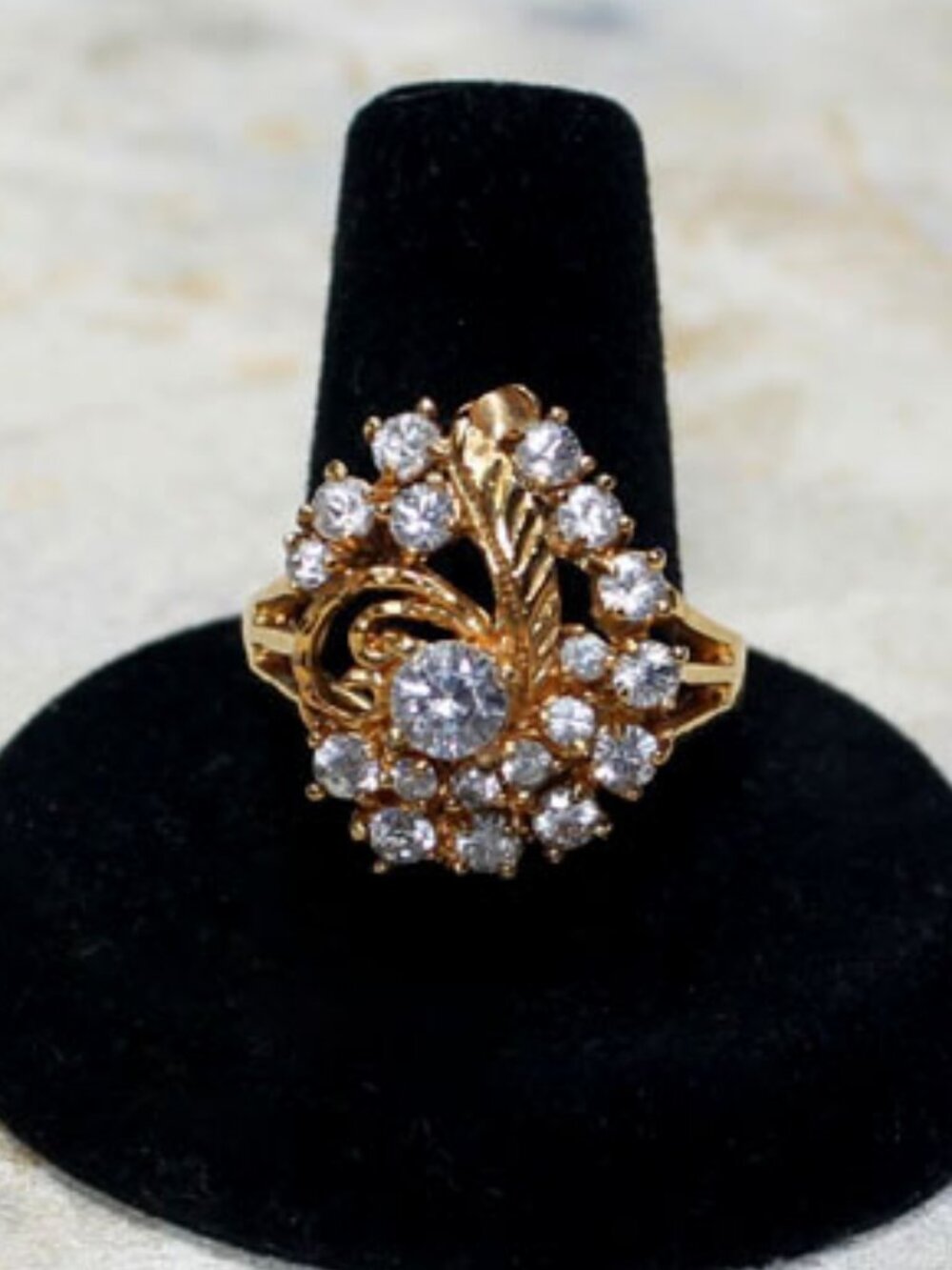 CZ Cluster Cocktail Ring: Gold Plated, Size 9 1/4